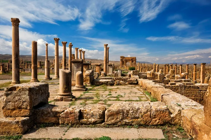 Timgad Roman Forum Columns Decumanus in Algeria