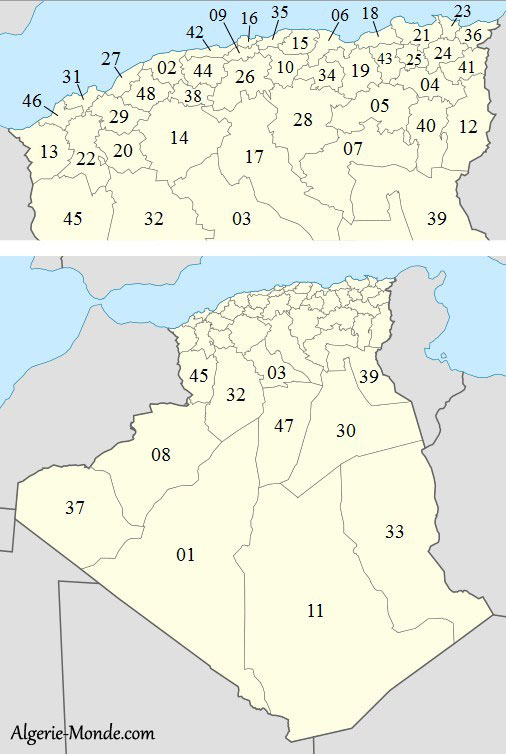 Carte des wilayas d’Algérie